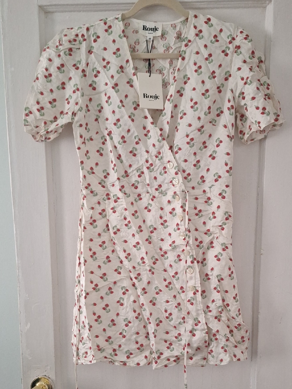 Rouje Gabinette Jacquard Cream Dress with Strawberry Print